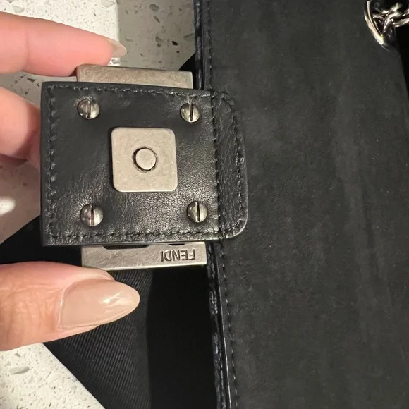 NEW Fendi Baguette Chain Midi Dark blue black FF tapestry bag silver hardware - Picture 8 of 15